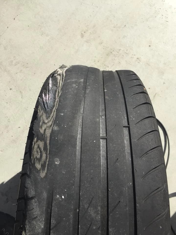 A worn tyre with sidewall damage, the kind of wear UTB Auto checks for in a tyre safety inspection